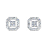 Diamond Stud Earring Princess Cut Cornered Square Diamond Earrings 14K Gold-I,I1 - White Gold