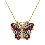 Butterfly Necklace Diamonds & Ruby 18K Gold 0.78 ctw G-SI - Yellow Gold