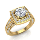 Solitaire Diamond Square Halo Cathedral Engagement Ring 14K Gold-G,SI - Yellow Gold