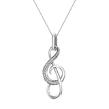 Treble Clef Minimal Music Charm 14K Gold Diamond Necklace I-I1 - White Gold
