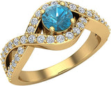 Blue & White Diamond Engagement Ring 14k Gold 0.80 ct - Yellow Gold