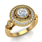 0.98 Carat Vintage Halo Solitaire Wedding Ring 14K Gold (G,I1) - Yellow Gold