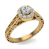 18K Gold Vintage Style Halo Diamond Promise Ring 0.40 ct Glitz Design (G,VS) - White Gold