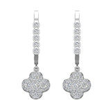 Clover Diamond Dangle Earrings Dainty Drop Style 14K Gold 0.80 ct-I,I1 - White Gold