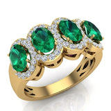 Oval Emerald & Diamond Band Ring 14K Gold - Yellow Gold