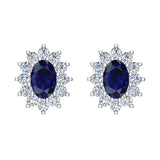 Blue Sapphire Earrings for women 14K Gold September Birthstone 1.50 ct - White Gold