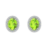 4.20 ct tw Green Peridot & Diamond Cabochon Stud Earring In 14k Gold-G,I1 - White Gold