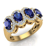 Oval Blue Sapphire & Diamond Band Ring 14K Gold - Yellow Gold