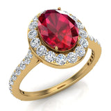 Ruby & Diamond Halo Ring 14K Gold July Birthstone - Yellow Gold