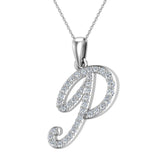 Initial pendant P Letter Charms Diamond Necklace 14K Gold-G,I1 - White Gold