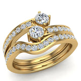 Round Diamond Two-Stone Diamond Wedding Ring Set for Women 14K Gold-G,SI - Yellow Gold