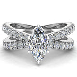 Marquise Cut Diamond Engagement Ring X cross 14K Gold 1.75 carat-GIA - White Gold