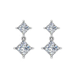 Princess Cut Drop Two stone Diamond Dangle Earrings 14K Gold-I,I1 - White Gold