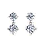 Round Brilliant Drop Two stone Diamond Dangle Earrings 18K Gold-G,VS - White Gold