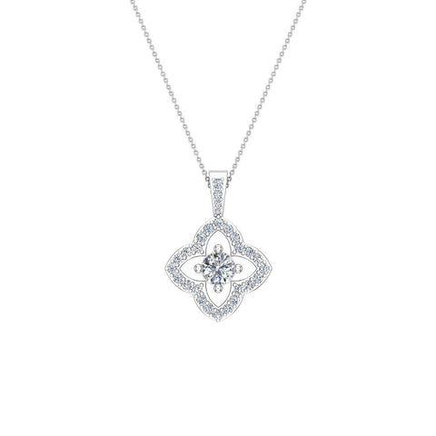 Floral Pattern Diamond Necklace 14K Gold-L,I2 - White Gold