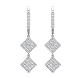 Square Diamond Dangle Earrings Dainty Drop Style 14K Gold 1.10 ct-I,I1 - White Gold