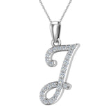 Initial pendant J Letter Charms Diamond Necklace 18K Gold-G,VS - White Gold