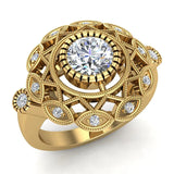 0.92 Carat Vintage Style Filigree Engagement Ring 18K Gold  (G,SI) - Yellow Gold