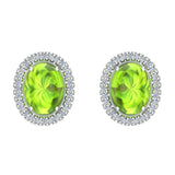 4.34 ct tw Green Peridot & Diamond Cabochon Stud Earring In 14k Gold-G,I1 - White Gold