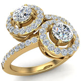 Two-Stone Diamond Engagement Rings for Women Halo Rings 14K Gold - Yellow Gold