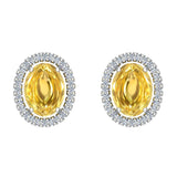 4.34 cttw Citrine & Diamond Cabochon Stud Earring 14k Gold-G,I1 - White Gold