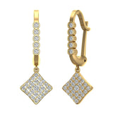 Square Diamond Dangle Earrings Dainty Drop Style 14K Gold 1.31 ct-I,I1 - Yellow Gold
