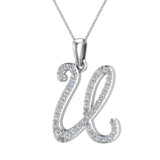 Initial pendant U Letter Charms Diamond Necklace 18K Gold-G,VS - White Gold