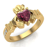 Genuine Heart Red Garnet Claddagh Diamond Ring 0.62 cttw 14K Gold - Yellow Gold