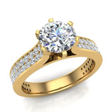 Round Diamond Engagement Ring For Women with Twin-Row Shank 14K Gold-H,SI - Rose Gold