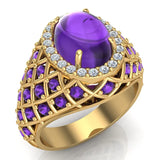 18K Gold Amethyst Diamond Dome style cocktail rings 2.93 CT - Yellow Gold