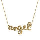 Angel Charm Necklace 14K Gold Bezel set Diamond Highlight-L,I2 - Yellow Gold
