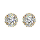 Highlighted Cone Halo Diamond Earrings Stud 14K Gold 3.8mm Center-I1 - Yellow Gold