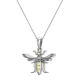 Insect Pendant Mosquito Charm Fly Necklace 14K Gold 0.09 ctw - White Gold