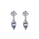 Round & Marquise Drop 2 stone Diamond Dangle Earrings 14K Gold-G,SI - White Gold