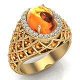 18K Gold Citrine Diamond Dome style cocktail rings 2.93 CT - Yellow Gold