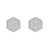 Hexagonal Shape Pave Diamond Cluster Stud Earrings 1/2 ct 14K Gold-G,SI - White Gold