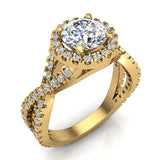 1.56 Ct Infinity Style Shank Halo Diamond Engagement Ring-14K Gold-G,SI - Yellow Gold