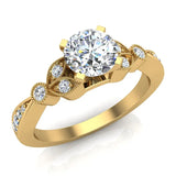Solitaire Diamond Leaflet Shank Wedding Ring 18K Gold (G,VS) - Yellow Gold