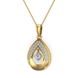 18K Gold Necklace Dainty Diamond Studded Tear-drop Style 0.27 Ct-G,SI - Yellow Gold