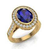 Classic Oval Sapphire & Diamond Fashion Ring 14K Gold - Yellow Gold