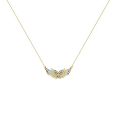 Necklace Feather & Wings Diamond Pendant 0.74 ctw Yellow Gold