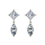 Princess & Marquise Two stone Diamond Dangle Earring 18K Gold-G,VS - White Gold
