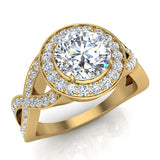 Solitaire Diamond Halo Crisscross Shank Engagement Ring 18K Gold-VS - Yellow Gold
