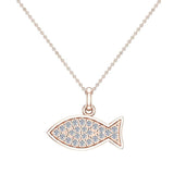 14K Gold Fish Pendant 0.27 ct tw Pave-set Diamond Charm-G,SI - Rose Gold