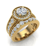 2.24 ct Solitaire Diamond Halo Studded Shank Wedding Set 14K Gold-G,I1 - Yellow Gold