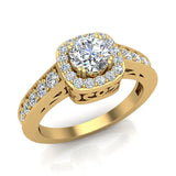 Dainty Round brilliant cushion  halo diamond engagement rings 14K 1 ctw F-VS - Yellow Gold