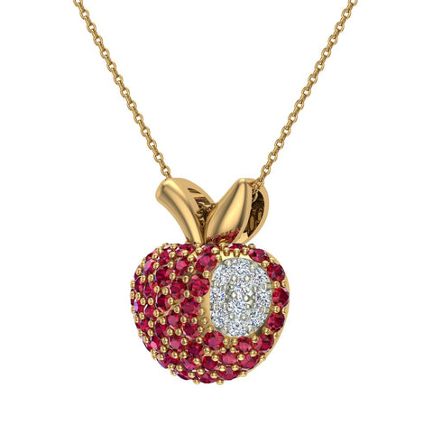 Red Garnet Apple Charm Necklace 14K Gold 0.81 ctw - Yellow Gold