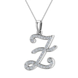 Initial pendant Z Letter Charms Diamond Necklace 18K Gold-G,VS - White Gold