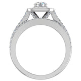 Diamond Wedding Set Round Cushion Halo Ring Split Shank 1.25 ct-G,SI - White Gold