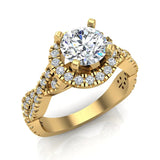 Twist Shank Halo Diamond Engagement Ring 1.44 cttw 14K Gold-I,I1 - Yellow Gold